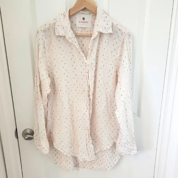 Sundry Anthropologie White Button-Up Polka Dot Size 2 - Picture 2 of 10